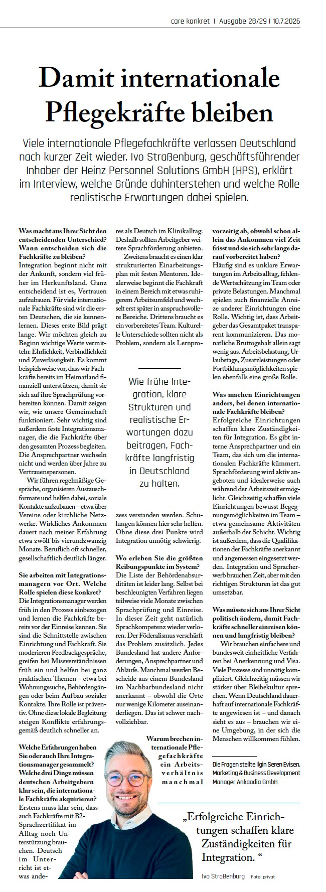 Interview mit Ivo Straßenburg in der Fachzeitschrift care konkret, Ausgabe 28/29, 10. Juli 2026